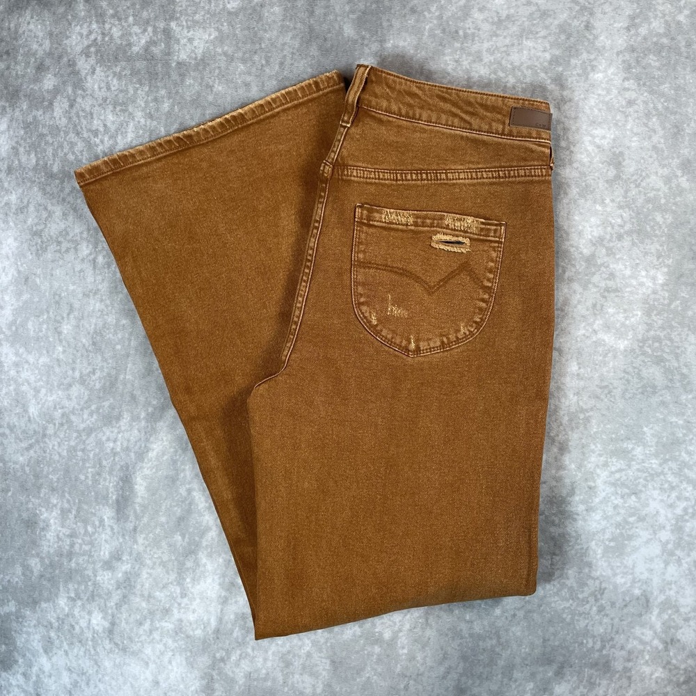 Cleo + Wolf Jeans Womens 29x32 Orange Copper High Rise Distressed Loose Wide Leg